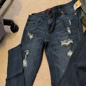 (NEW With Tags) Celebrity Pink Distressed Dark Blue Skinny Jeans